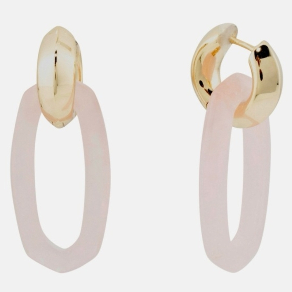 💕🔹️Kendra Scott 🔹️Gold Pink Rose Quartz Danielle Link Earrings - Picture 1 of 5